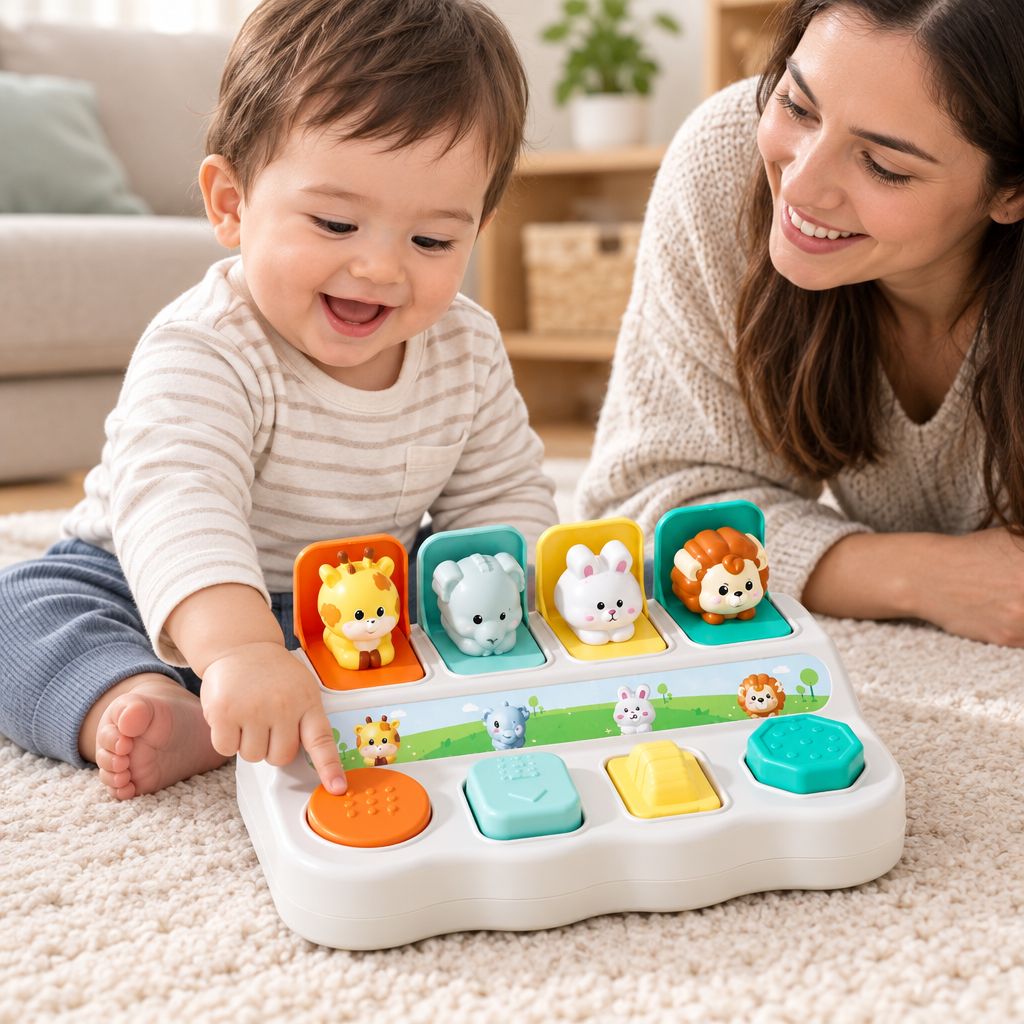 Bebé descubriendo los animales del juguete interactivo