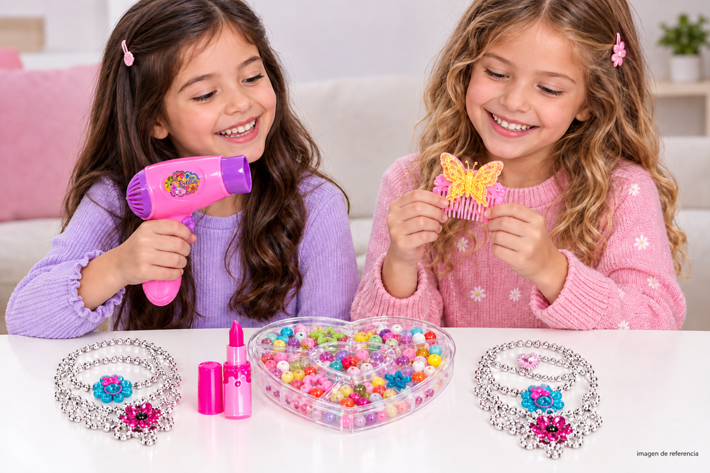 Niñas jugando con el set, con texto imagen de referencia