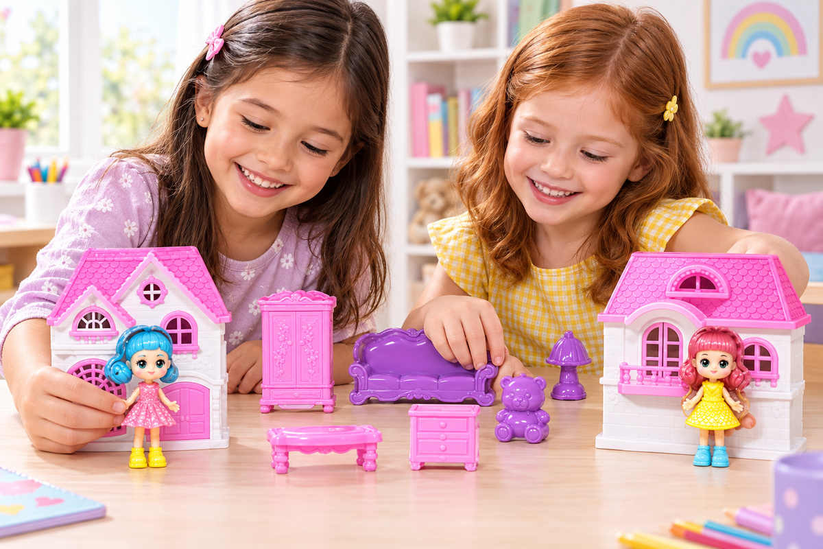 Niñas jugando con las casitas mini y sus muñequitas