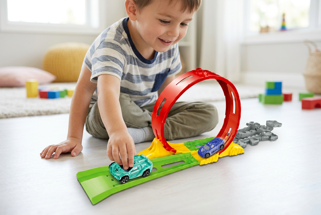 Niño jugando con la pista Loop 360