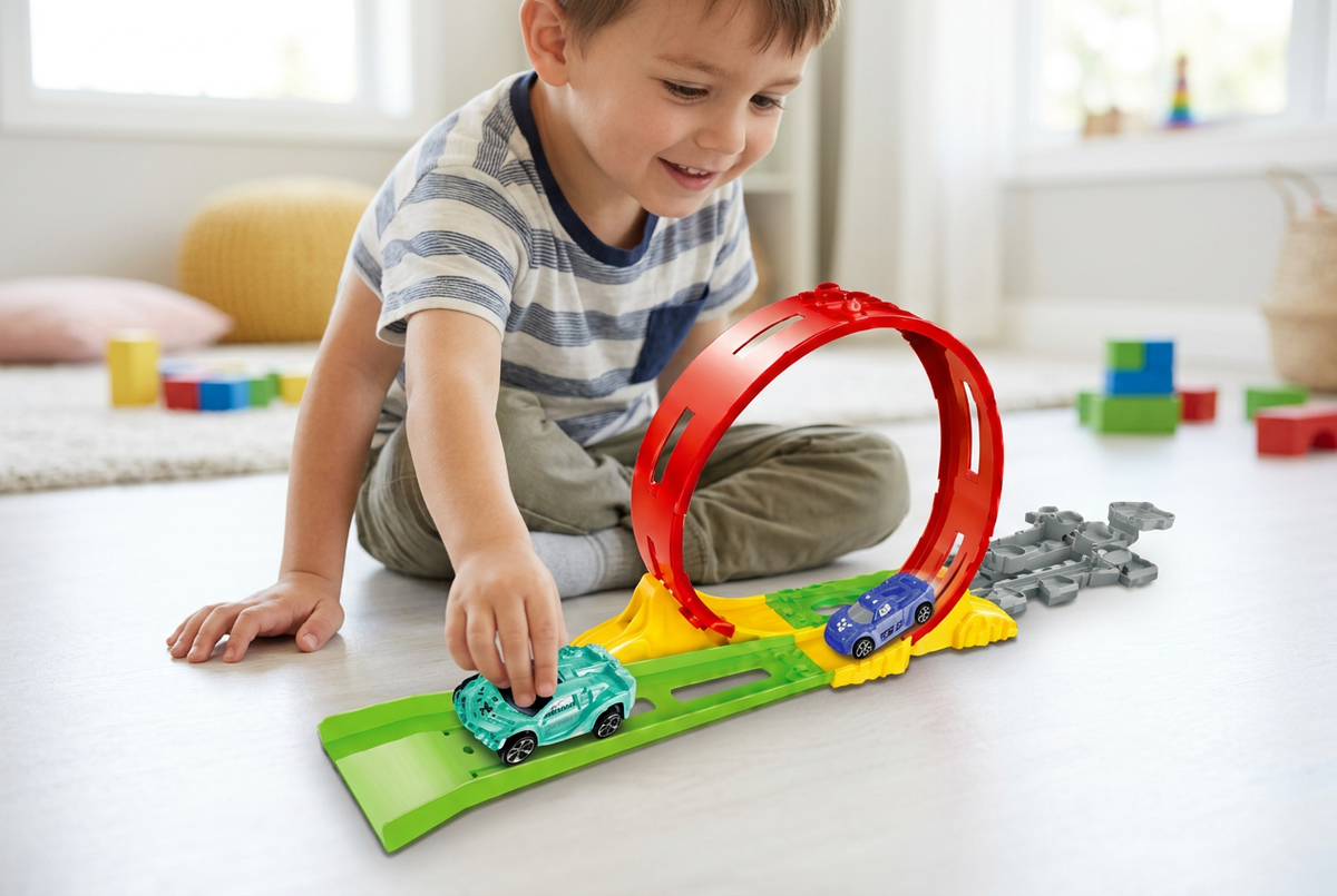 Niño jugando con la pista Loop 360